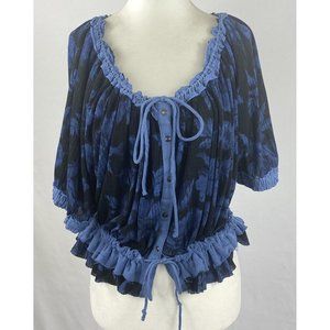 Free People Perfect Day Tie Front Top Dark Combo Blue Size S/P